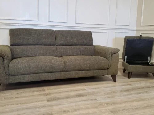 FURNITURE VILLAGE 'WADE' 3 SEATER SOFA WITH ADJUSTABLE HEADRESTS & STORAGE STOOL