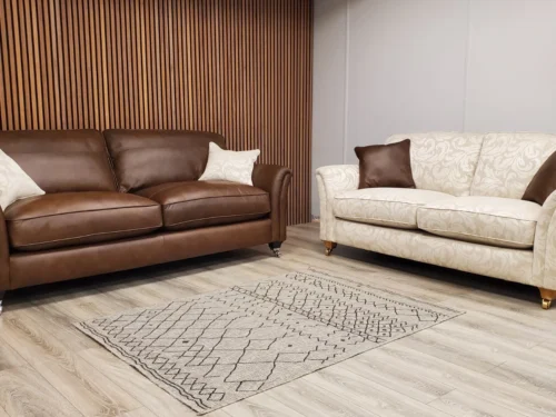 PARKER KNOLL 'DEVONSHIRE' GRAND LEATHER SOFA & CONTRAST FABRIC 3 SEATER SOFA SET