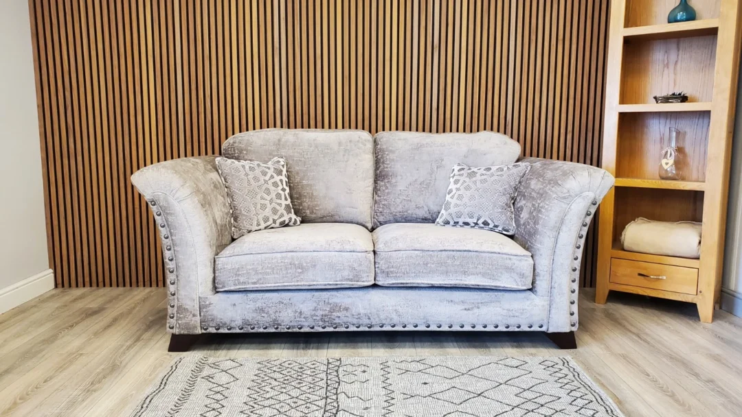 HOLLY PRESTSBURY 'VESPER' 2 SEATER SOFA WITH STUD DETAILING IN TRUFFLE FABRIC