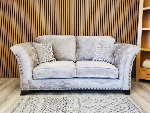 HOLLY PRESTSBURY 'VESPER' 2 SEATER SOFA WITH STUD DETAILING IN TRUFFLE FABRIC