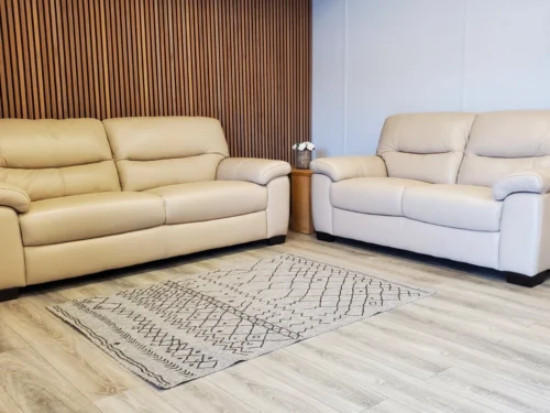 FURNITURE VILLAGE 'HETTY' 3 SEATER & 2 SEATER LEATHER SOFA SET