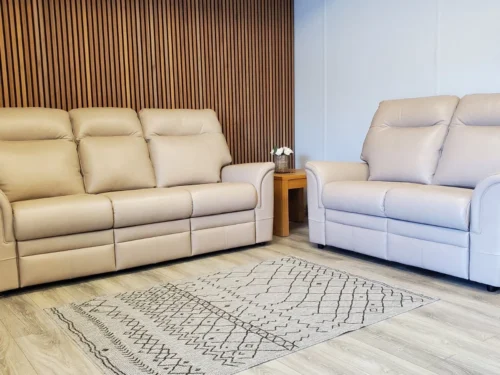 PARKER KNOLL 'HUDSON 23' 3 SEATER & 2 SEATER LEATHER SOFA SET IN 'ROMA PUTTY'