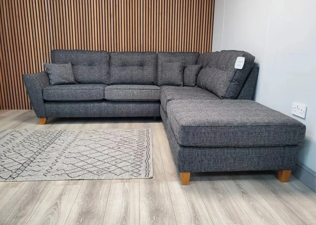 'ASHLEY' 4 SEATER CHAISE CORNER SOFA WITH FOOTSTOOL IN CHARCOAL FABRIC RRP £2398 - Image 2