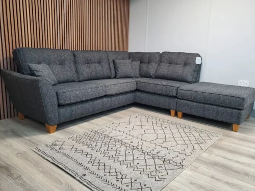 'ASHLEY' 4 SEATER CHAISE CORNER SOFA WITH FOOTSTOOL IN CHARCOAL FABRIC RRP £2398