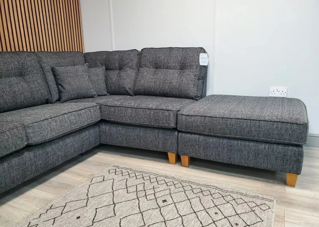 'ASHLEY' 4 SEATER CHAISE CORNER SOFA WITH FOOTSTOOL IN CHARCOAL FABRIC RRP £2398 - Image 12