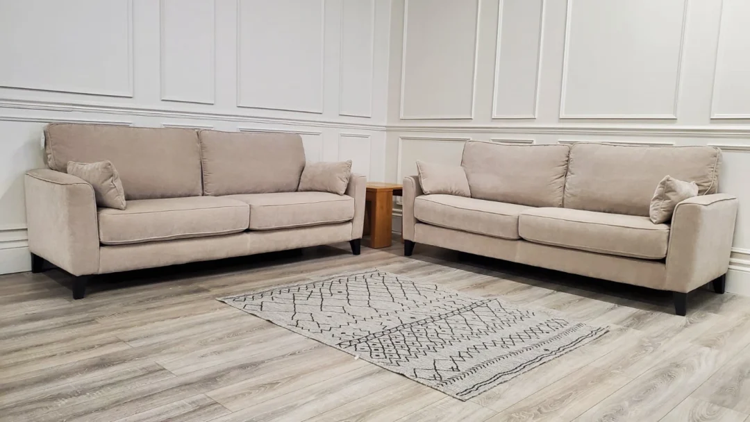 FURNITURE VILLAGE 'BRONDBY' PAIR OF 3 SEATER FABRIC SOFAS - Image 2
