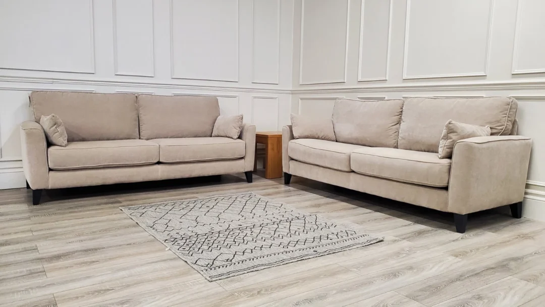 FURNITURE VILLAGE 'BRONDBY' PAIR OF 3 SEATER FABRIC SOFAS