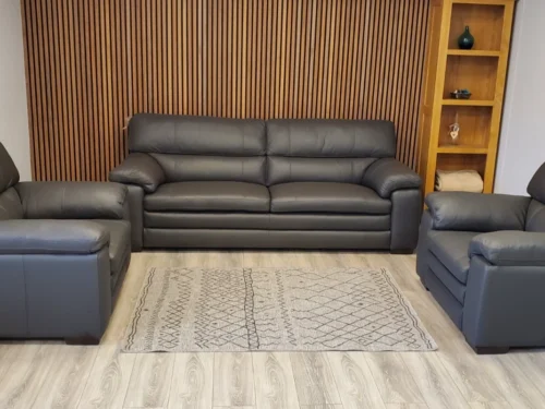 FURNITURE VILLAGE 'COZEE' 3 SEATER SOFA & TWO CHAIRS IN FULL PREMIUM LEATHER